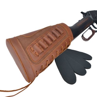 Genuine Leather Buttstock Shell Holder Pouch Case, Shotgun Recoil Pad (Brown)