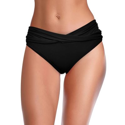 Trendy Friday Womens Swim Shorts Cheeky Bikini Bottom Tankini Swim Skirt Ruched Beach Skorts Solid Swimming Pants (A08 Black, Medium)