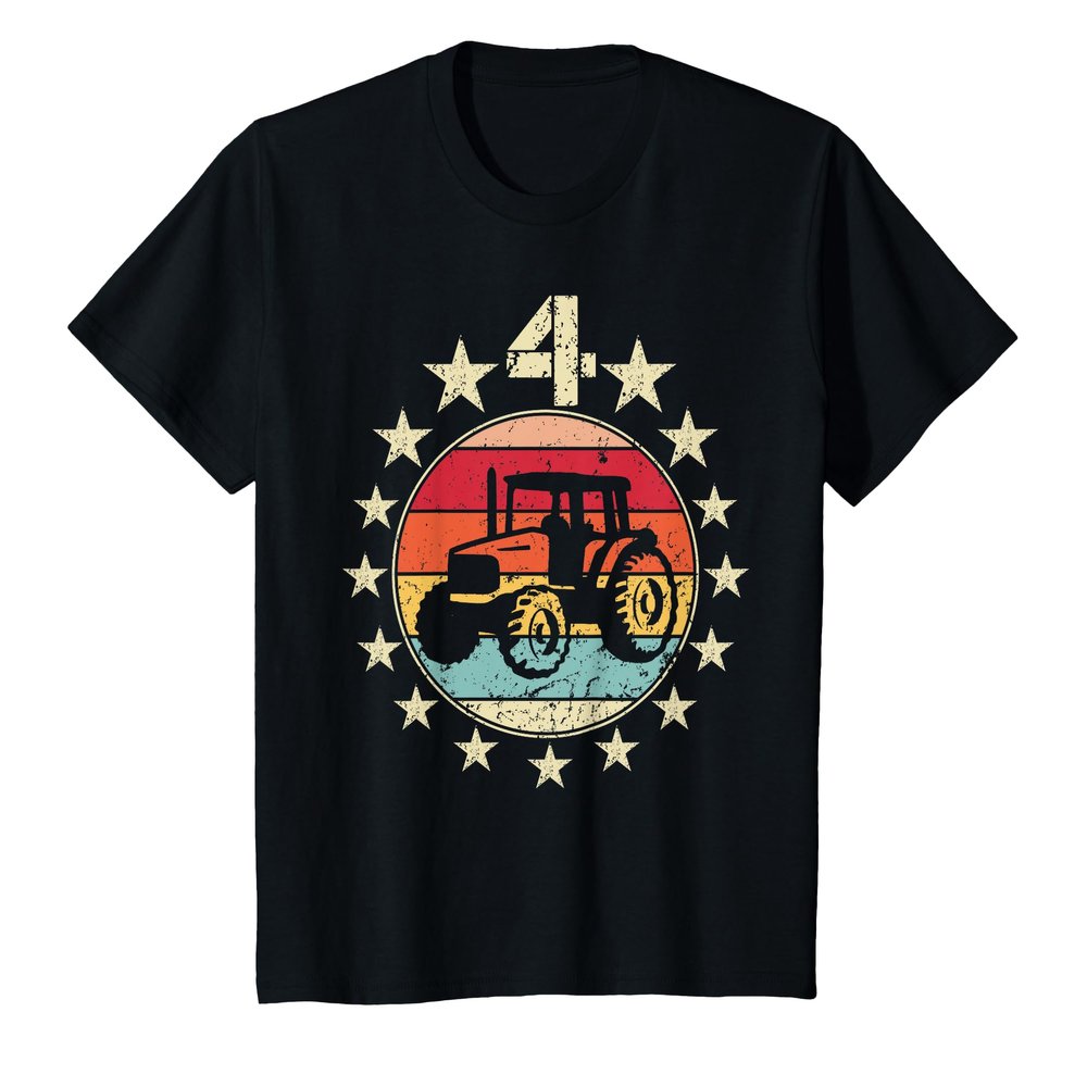 4th Birthday Tractor Fourth 4 Year Old Birthday Boy Girl T-Shirt