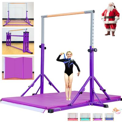MARFULA Foldable Gymnastic Bar with Mat for Kids Ages 3-20, 350 lbs Weight Capacity, Gymnastic Kip Bar Horizontal Bar for Gymnast, Gymnastic Training Equipment for Home and Gymnastic Center Use