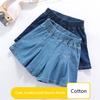 EISHOW Toddler Baby Girls Cute Denim Shorts Ruffles Pleated Shorts Kids Baby Comfortable Workout Skirt Shorts Jeans Skort (Dark Blue,6-7Y,6 Years,7 Years) view 2