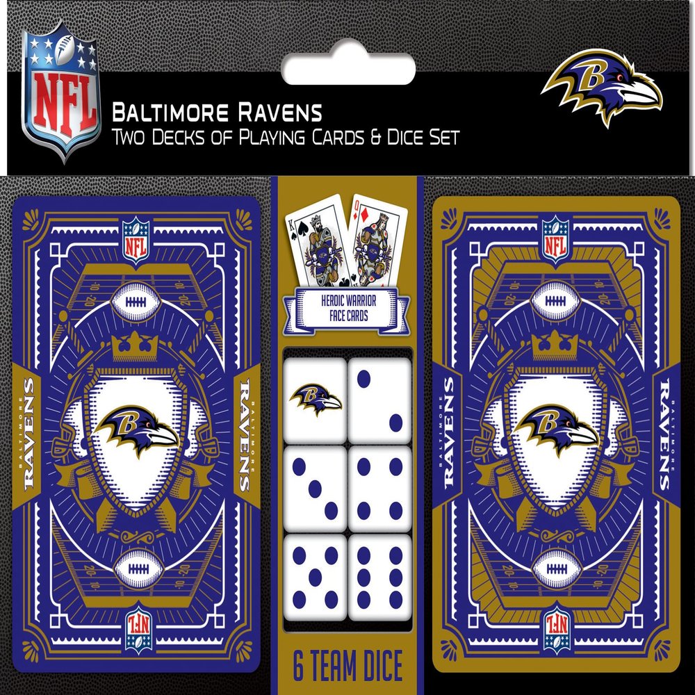 MasterPieces Baltimore Ravens NFL 2-Pack Playing Cards & Dice Set - Premium Quality Educational and Fun Activity for Kids and Families - Great Gift Idea for Holidays Birthdays and Everyday Playtime