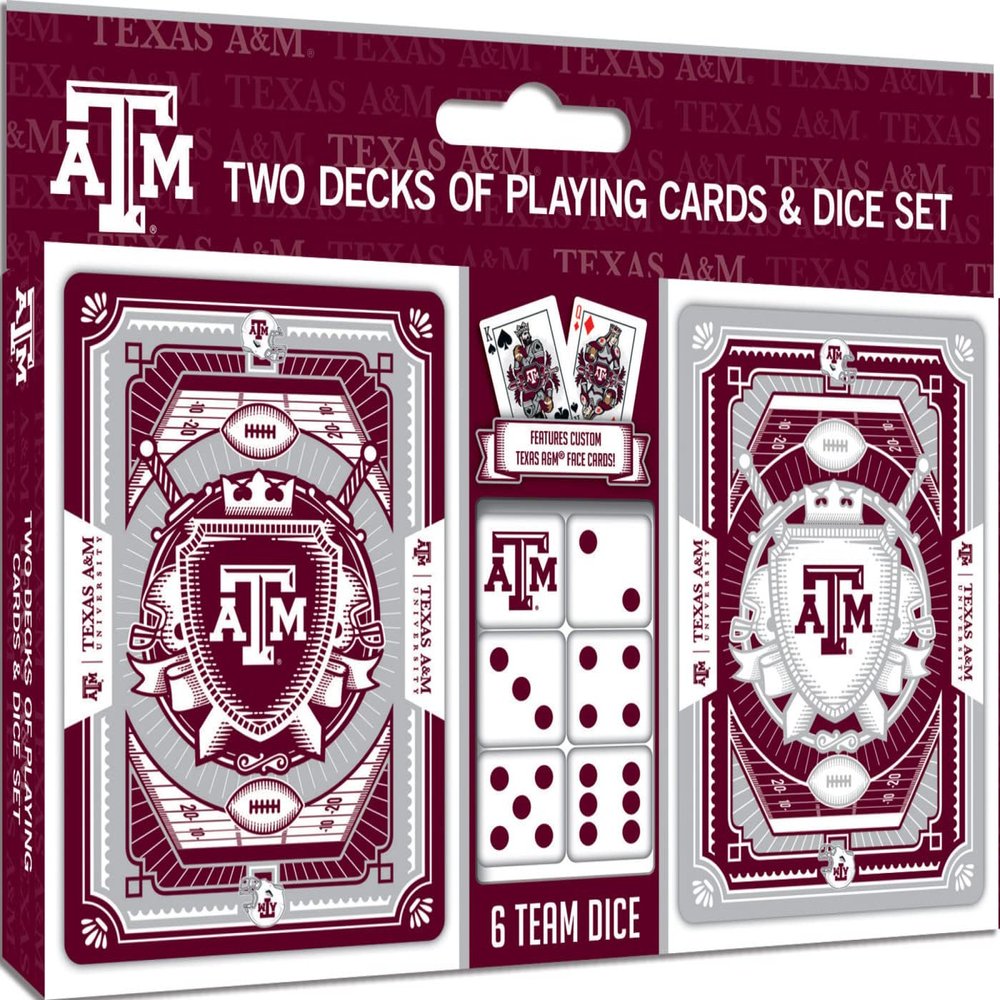 MasterPieces Game Day - NCAA Texas A&M Aggies 2-Pack Playing Cards & Dice Pack - Officially Licensed Set for Adults and Family