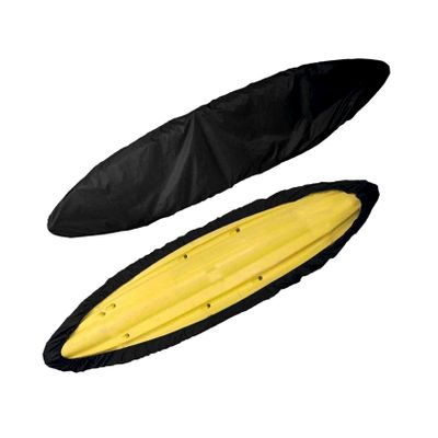 J&C Kayak Covers for Outdoor Storage Waterproof Canoe Cover Dust Proof Fits 8ft 10ft 12ft 13ft 14ft 15 16 17 18ft 19 ft 210D Polyester Anti Sunlight Fishing Boat Protector Black (13.4-14.8ft)
