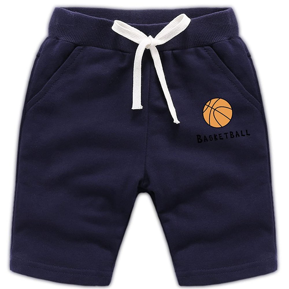 EISHOW 2-Pack Baby Boys Girls Shorts Basketball Soccer Funny Print Short Pants Soft Cotton Shorts with Drawstring Pockets (Navy,7-8Y,7 Years,8 Years)