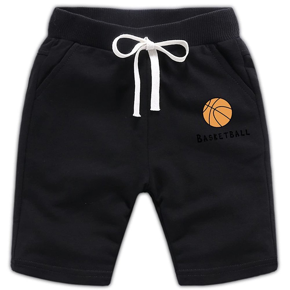 EISHOW 2-Pack Baby Boys Girls Shorts Basketball Soccer Funny Print Short Pants Soft Cotton Shorts with Drawstring Pockets (Black,5-6Y,5 Years,6 Years)