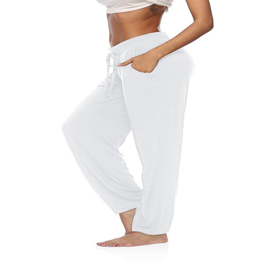 DIBAOLONG Womens Yoga Pants Wide Leg Comfy Drawstring Loose Straight Lounge Running Workout Legging White XS