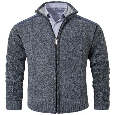 VtuAOL Men's Slim Zip Up Sweater Thick Knitted Casual Cardigan Sweaters with Pockets Dark Grey US L