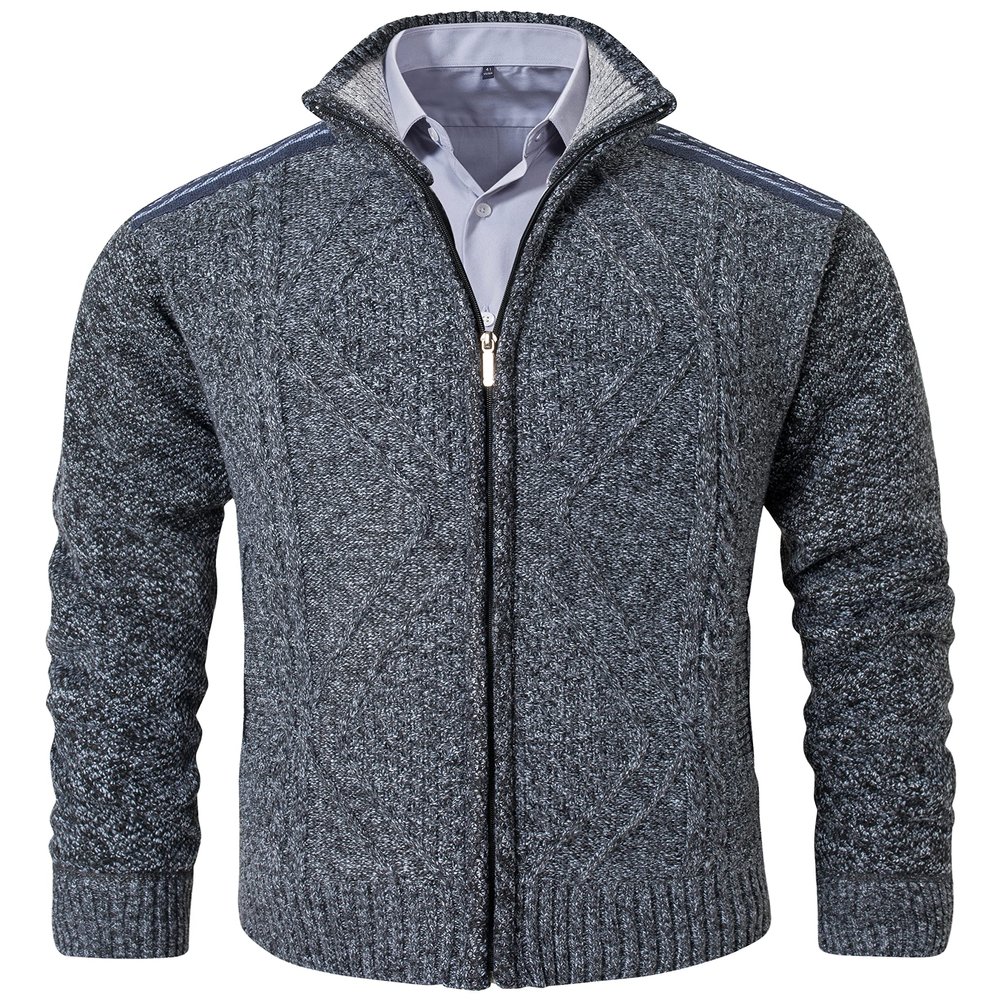 VtuAOL Men's Slim Zip Up Sweater Thick Knitted Casual Cardigan Sweaters with Pockets Dark Grey US L