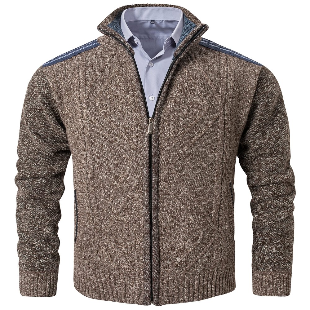 VtuAOL Cardigan Sweaters for Men Soft Thick Slim Fleece Lined Knitted Sweaters Coffee US 2XL