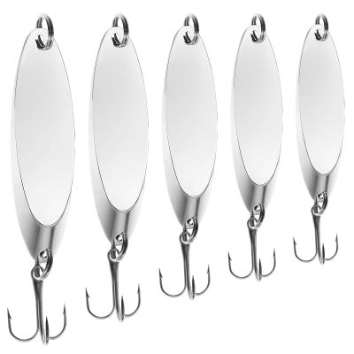 FREGITO 5pcs Fishing Spoons, Trout & Bass Lures, Hard Metal Spinner Baits (Silver-A)