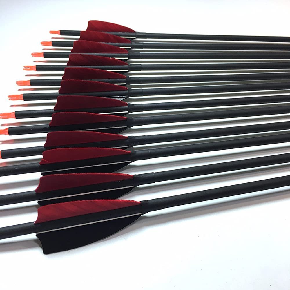24pc ID 6.2mm .244" Custom Length 22-30 Inch Carbon Arrows Spine 500 Target Practice & Hunting Arrow Rotatable Nock for Recurve Bow Compound Bow Adult Youth Shooting
