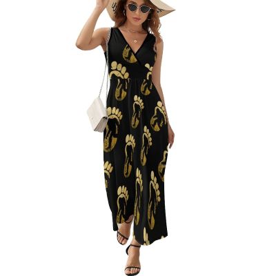BAIKUTOUAN Bigfoot Long Dress for Women Summer Printed Sleeveless