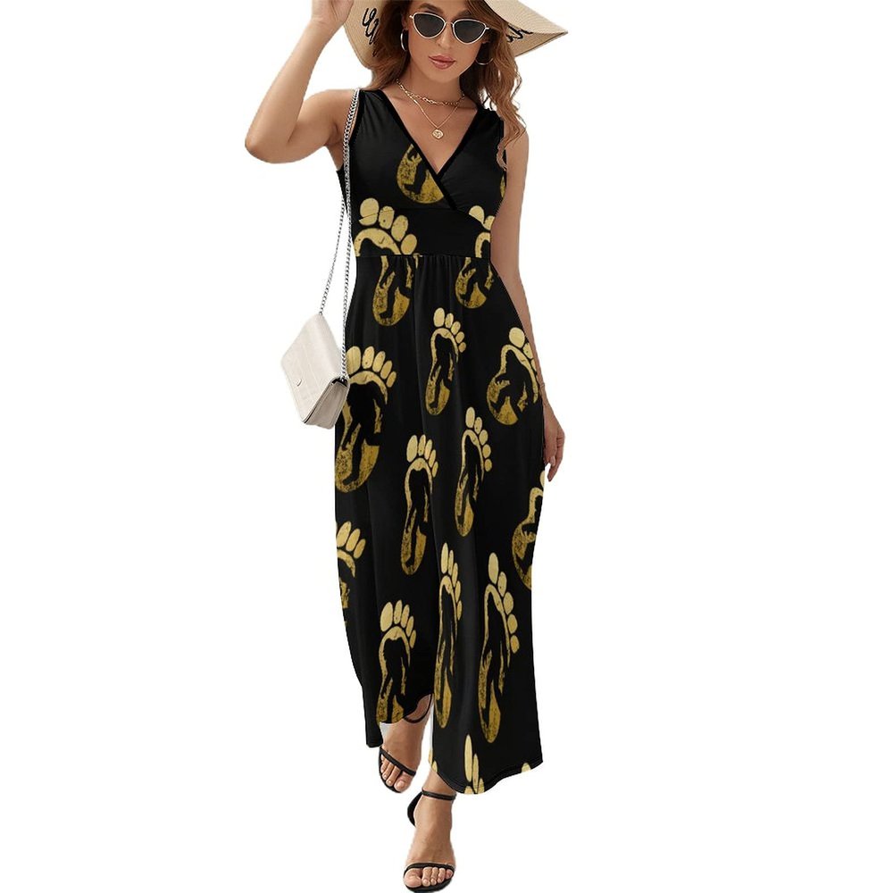 BAIKUTOUAN Bigfoot Long Dress for Women Summer Printed Sleeveless
