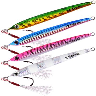 Goture Vertical Jigs 60-150g with Assist Hook, Glow Fishing Jig Saltwater, Speed Fast Fall Lead Jigs, Deep Sea Fishing Lures Jigging Spoon Lures for Tuna Kingfish Grouper Snapper Striper Salmon