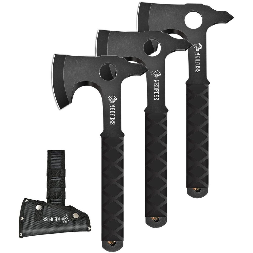NedFoss Throwing Axe Set, 10.2'' Full Tang Throwing Hatchet with Sheath, Updated TPR Rubber Wrapped Handle, Perfect for Competition and Recreation