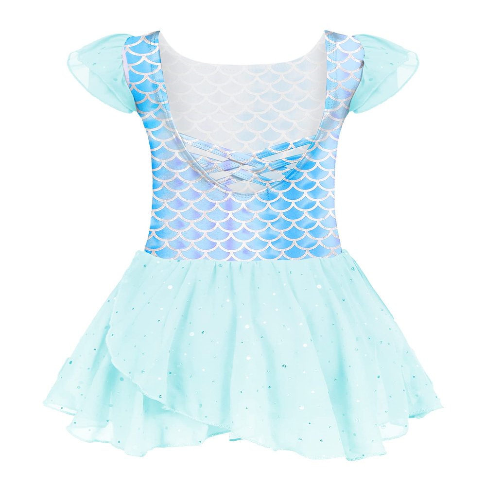 Arshiner Girls Ruffle Sleeve Ballet Dance Dress Crisscross Back Tutu Skirted Leotard