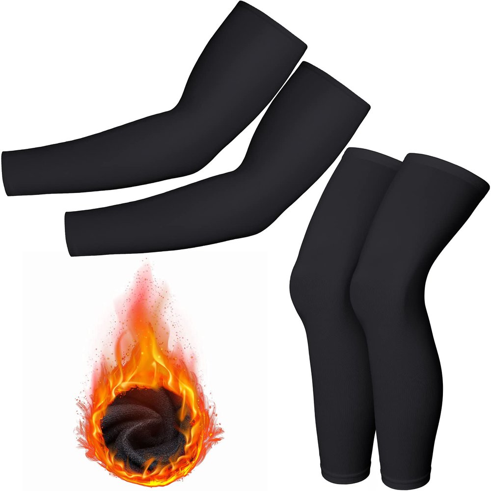 Boyiee 4 Pcs Thermal Arm Warmer Cycling for Men Women Full Length Warmers Arm Sleeves Leg Compression Winter Sports Outdoor(Large)