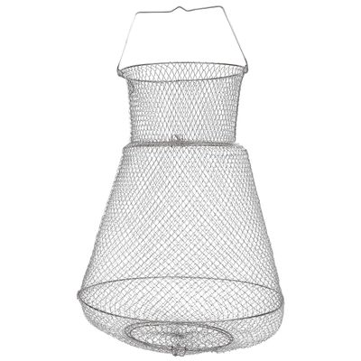 Wire Fish Basket: Stainless Steel Galvanized Fshing Net Cage Collapsible Crabs Basket for Seawater, River, and Boat Fishing 45x72cm Silver