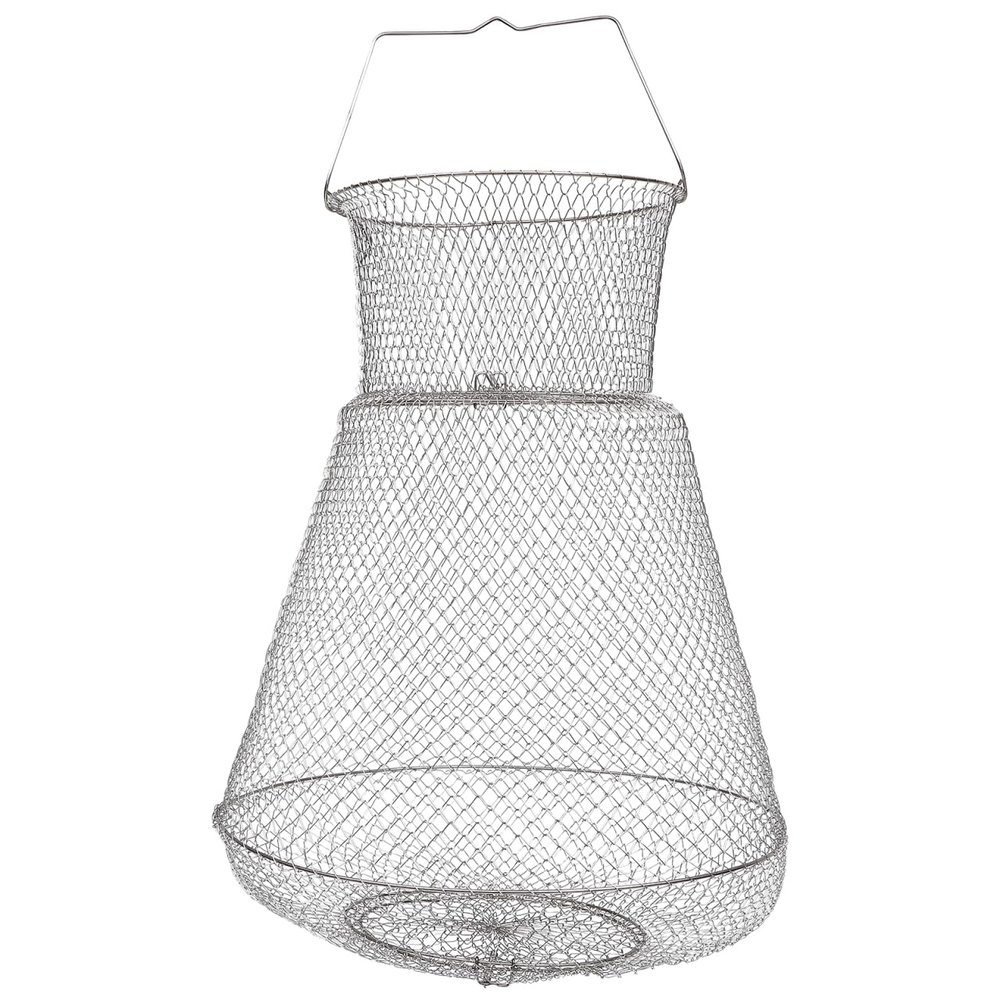 Wire Fish Basket: Stainless Steel Galvanized Fshing Net Cage Collapsible Crabs Basket for Seawater, River, and Boat Fishing 45x72cm Silver