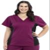 Cherokee V-Neck Knit Panel Scrub Top for Women Modern Classic Fit with Stretch Side Panels & Kangaroo Pocket - WW2875, M, Wine view 1