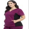 Cherokee V-Neck Knit Panel Scrub Top for Women Modern Classic Fit with Stretch Side Panels & Kangaroo Pocket - WW2875, M, Wine view 3