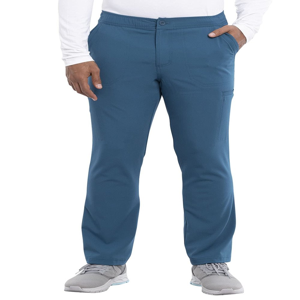 Cherokee Euphoria Men Scrubs Pant Fly Front Cargo CK205AS, L Short, Caribbean Blue