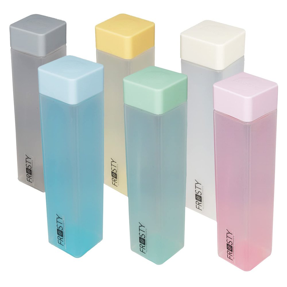 AQUAQLEAN Frosty Plastic Food Grade Fridge Square Water Bottle Gift Set(6 pieces, 1L,Assorted)