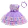 3M-6T 3D Colorful Flower Toddler Baby Girls Wedding Pageant Layered Dresses Wedding Birthday Party Tutu Gown with Headwear Purple 70 view 1