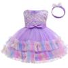 3M-6T 3D Colorful Flower Toddler Baby Girls Wedding Pageant Layered Dresses Wedding Birthday Party Tutu Gown with Headwear Purple 70 view 2