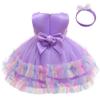 3M-6T 3D Colorful Flower Toddler Baby Girls Wedding Pageant Layered Dresses Wedding Birthday Party Tutu Gown with Headwear Purple 70 view 3