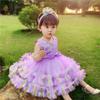 3M-6T 3D Colorful Flower Toddler Baby Girls Wedding Pageant Layered Dresses Wedding Birthday Party Tutu Gown with Headwear Purple 70 view 4
