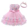 AVAZU 3M-6T 3D Colorful Flower Toddler Baby Girls Wedding Pageant Layered Dresses Wedding Birthday Party Tutu Gown with Headwear Pink 120 view 1