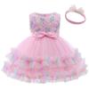 AVAZU 3M-6T 3D Colorful Flower Toddler Baby Girls Wedding Pageant Layered Dresses Wedding Birthday Party Tutu Gown with Headwear Pink 120 view 3
