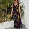 BAIKUTOUAN Blue Neon Paint Splatter Long Dress for Women Summer Printed Sleeveless view 2