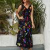 BAIKUTOUAN Blue Neon Paint Splatter Long Dress for Women Summer Printed Sleeveless view 3