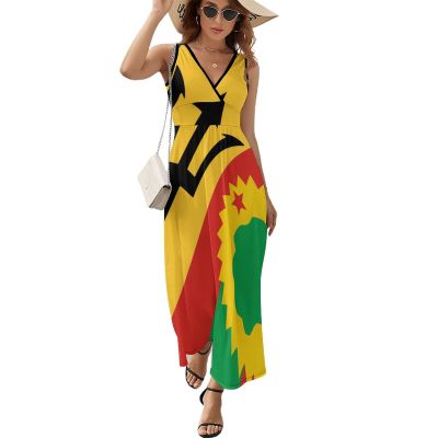 BAIKUTOUAN Barbados Oromo Liberation Front Flag Long Dress for Women Summer Printed Sleeveless