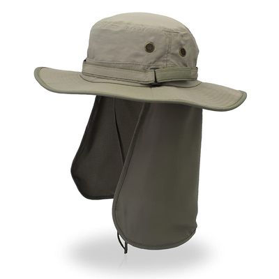 ESTELLEF Unisex Sun Hat with Neck Flap Cover Fishing Safari Cap Neck Protection,UPF 50+ (Color : Light Gray+Military Green)