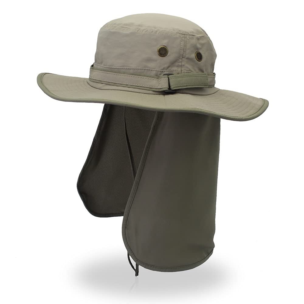 ESTELLEF Unisex Sun Hat with Neck Flap Cover Fishing Safari Cap Neck Protection,UPF 50+ (Color : Light Gray+Military Green)