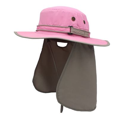 ESTELLEF Unisex Sun Hat with Neck Flap Cover Fishing Safari Cap Neck Protection,UPF 50+ (Color : Pink+Light Gray)