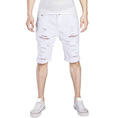 Men's Casual Ripped Jean Shorts Slim Distressed Destroyed Hole Short Jean Pants Washed Summer Knee Lenght Fit Jeans (White,XX-Large)