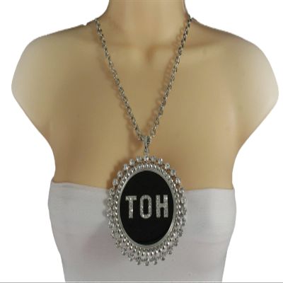 Women Silver Metal Chains Necklace Large HOT Pendant Bling Statement Chunky Necklace