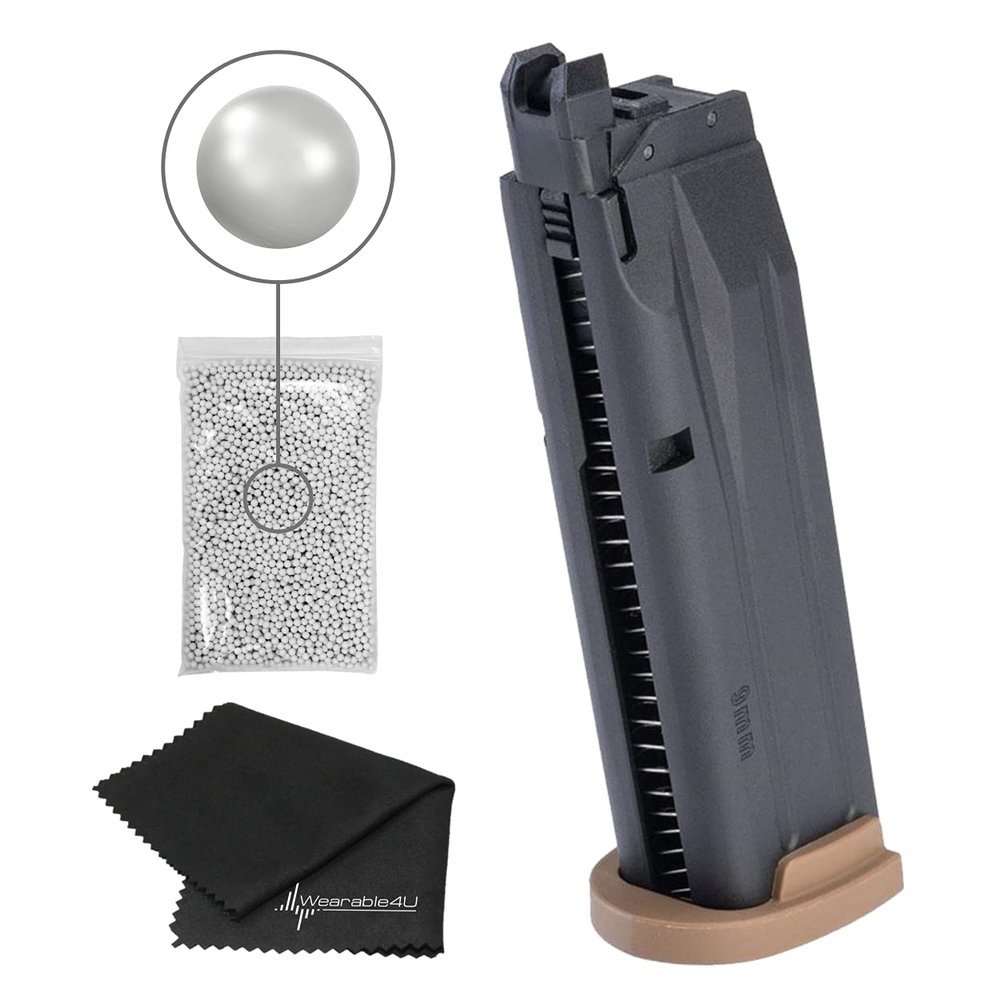 Sg Sauer ProForce M18 Airsoft Green Gas Mag with Wearable4U BBS and Cleaning Cloth Bundle (No Airsoft Pistol)