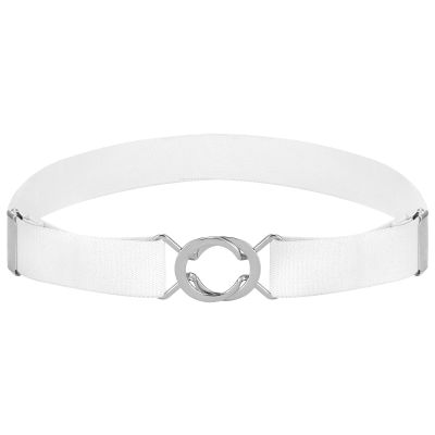 Buyless Fashion Kids Toddlers Baby Adjustable Elastic Stretch Belt with Silver Twisted Buckle - 5095-White