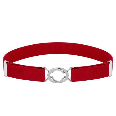 Buyless Fashion Kids Toddlers Baby Adjustable Elastic Stretch Belt with Silver Twisted Buckle - 5095-Red