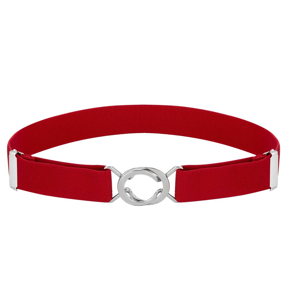 Buyless Fashion Kids Toddlers Baby Adjustable Elastic Stretch Belt with Silver Twisted Buckle - 5095-Red