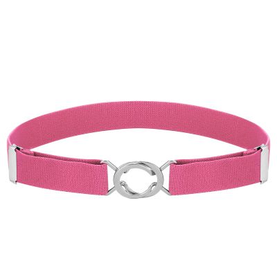 Buyless Fashion Kids Toddlers Baby Adjustable Elastic Stretch Belt with Silver Twisted Buckle - 5095-Fushia