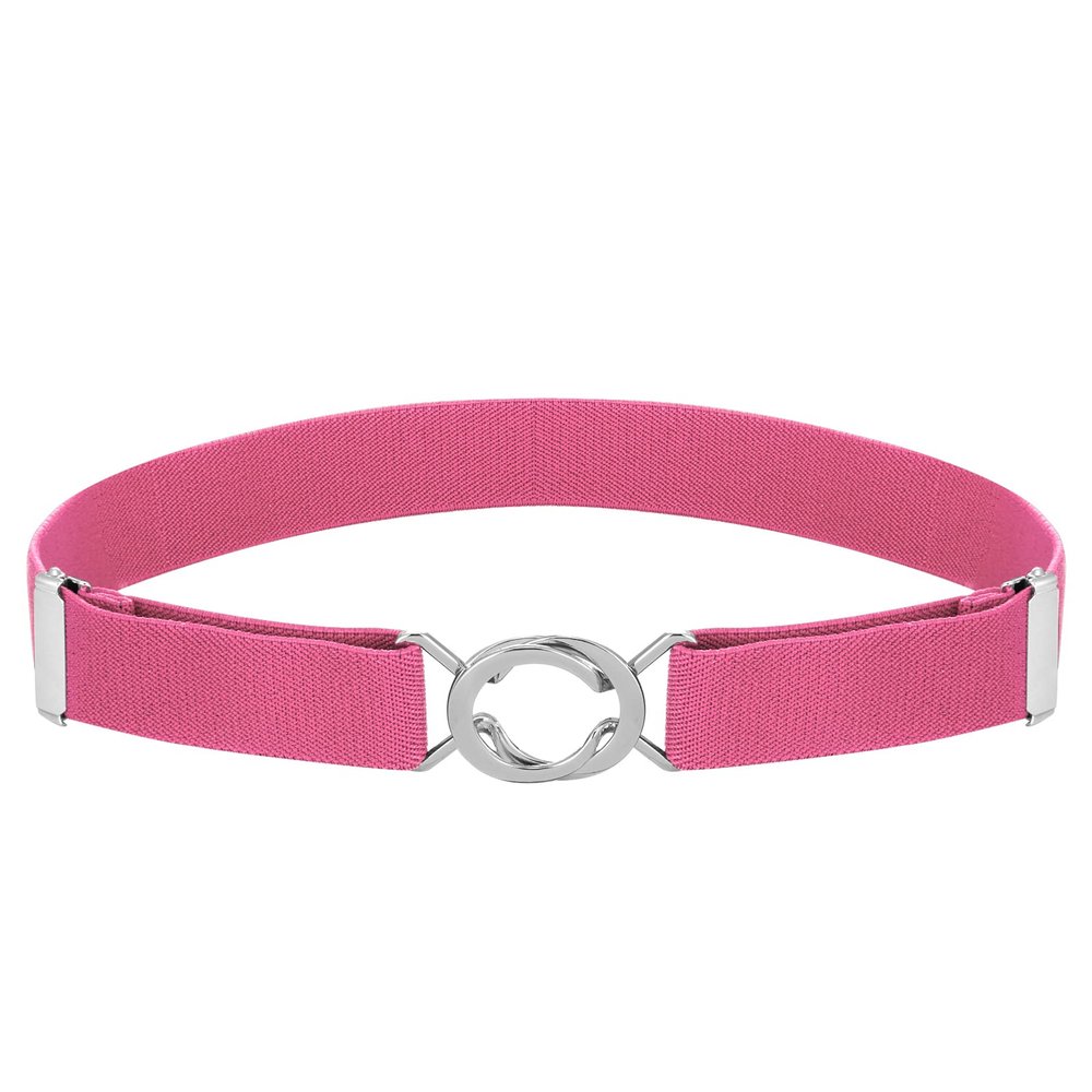 Buyless Fashion Kids Toddlers Baby Adjustable Elastic Stretch Belt with Silver Twisted Buckle - 5095-Fushia