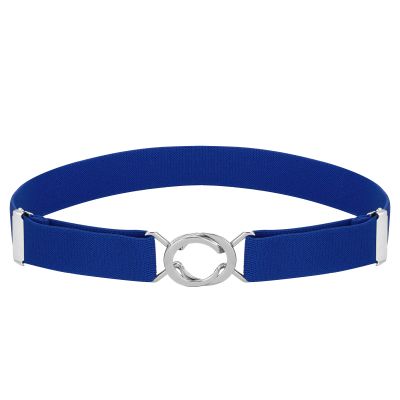 Buyless Fashion Kids Toddlers Baby Adjustable Elastic Stretch Belt with Silver Twisted Buckle - 5095-Royal-Blue