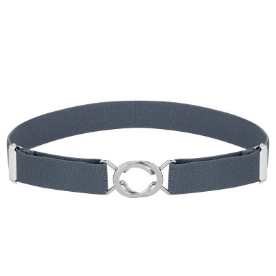 Buyless Fashion Kids Toddlers Baby Adjustable Elastic Stretch Belt with Silver Twisted Buckle - 5095-Denim-Blue